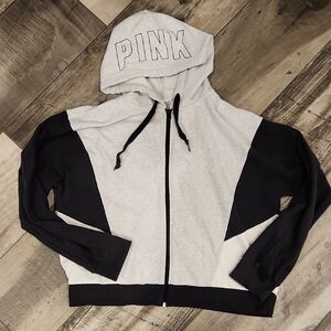 Victoria Secret Pink Black and White Zip-Up Hoodie Size Large